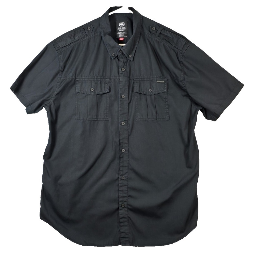 Ecko Unltd Mens Utility Shirt w/Epaulets Black Short Sleeve Button-up Size 2XL